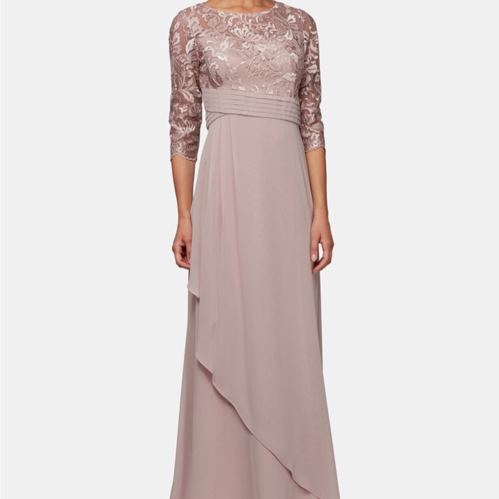 Embroidered Asymmetrical-Overlay Gown